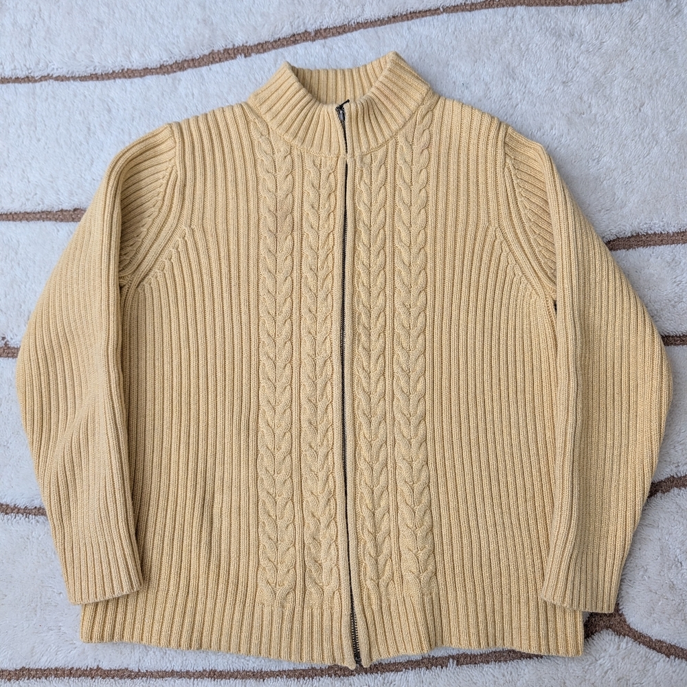 Vintage 90's land end cotton zip up ribbed cable knit sweater - large